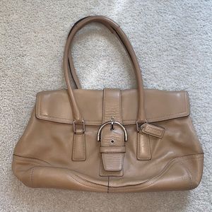 Tan / Light Brown Coach Leather Medium Sized Buckle Neutral Bag